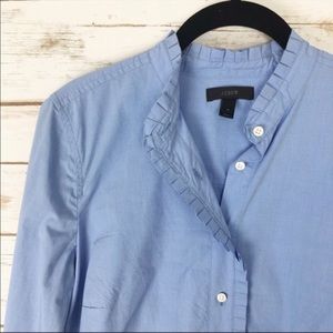 J. Crew ruffle edge button up blouse, blue